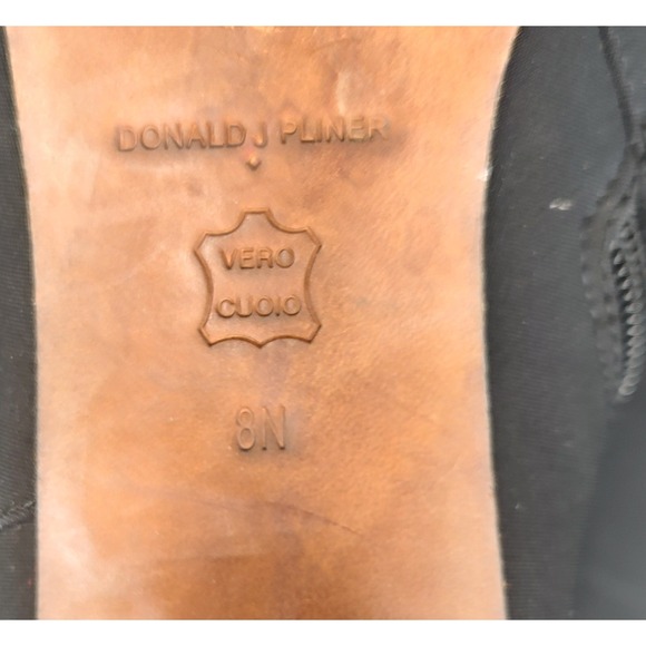 Donald J Pliner Black Stretch Fabric Square Toe Ankle Booties Silver Heel 8N - Picture 2 of 9